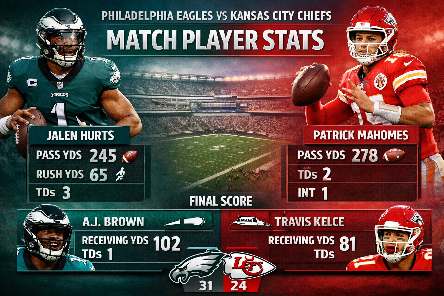 Philadelphia Eagles vs Kansas City Chiefs Match Player Stats