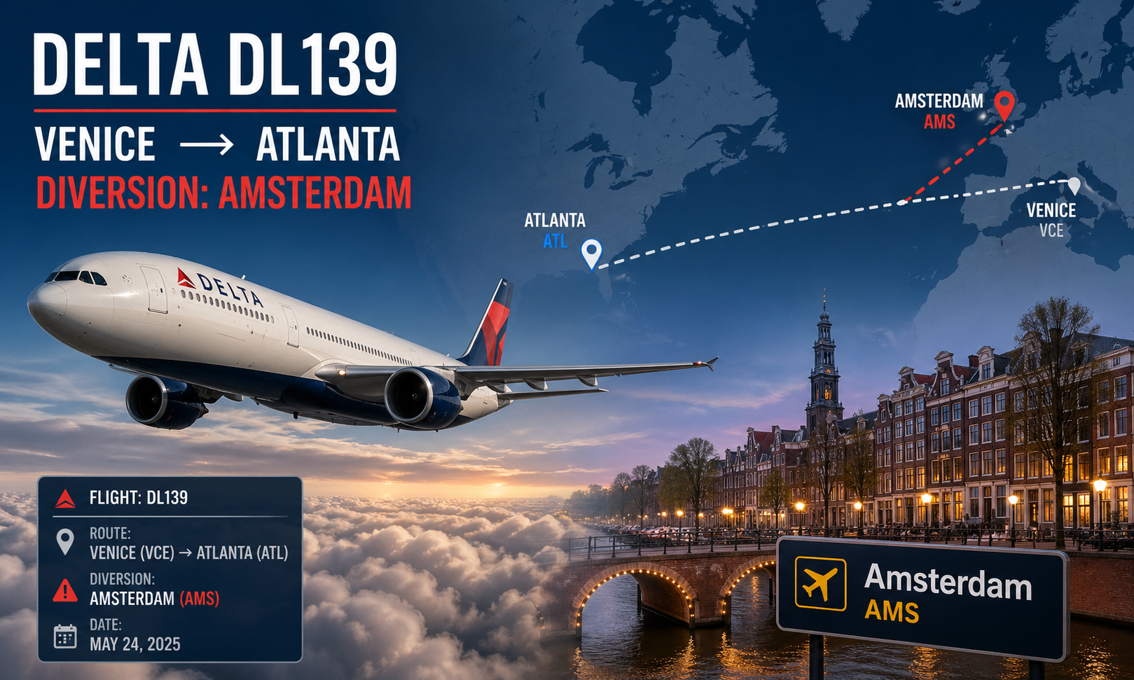 delta dl139 venice atlanta diversion amsterdam