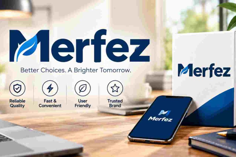 Merfez brand logo with branded box and smartphone